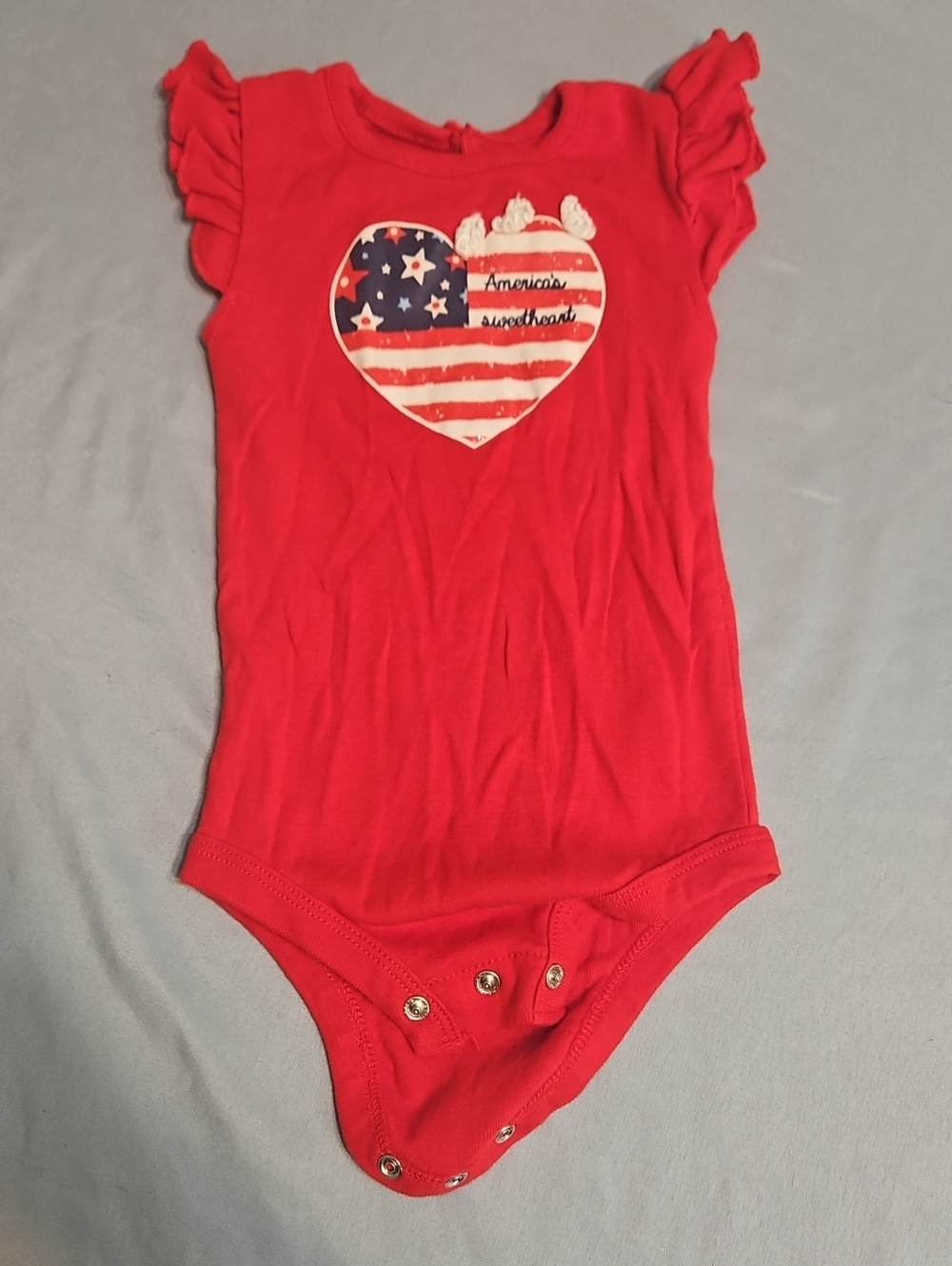 Baby Starters Red One-Piece Bodysuit with Flag Heart Applique